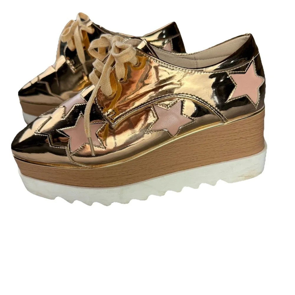 Daiyaer Metallic Star Gold Lace-up chunky platform sneakers Shoes 37 Punk